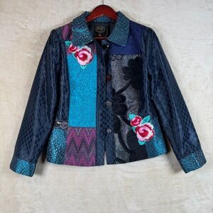Julia‎ Kim Size PS Jacket Patchwork Floral Embroidered Button Down Blazer